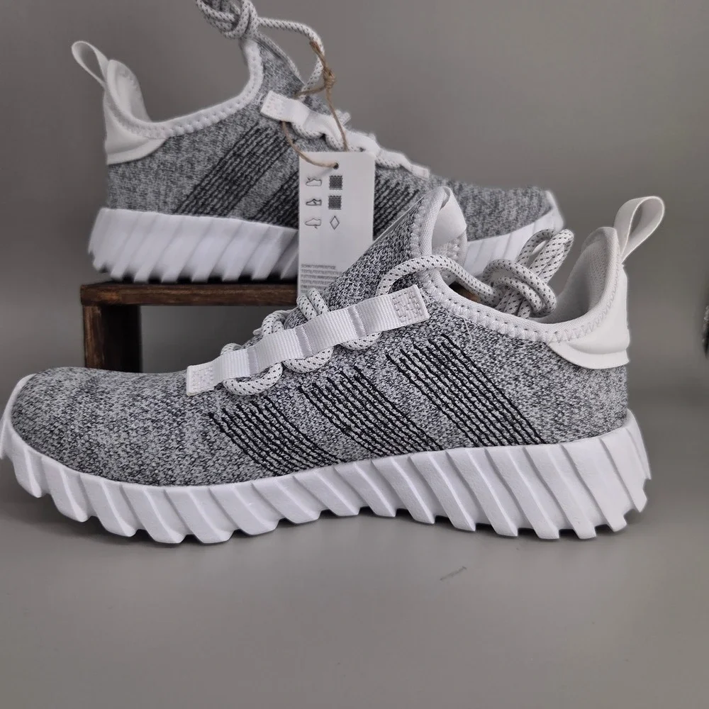 Adidas Kaptir Flow K Kids 4 Grey White Knit Running Sneakers ID1452 Athleisure